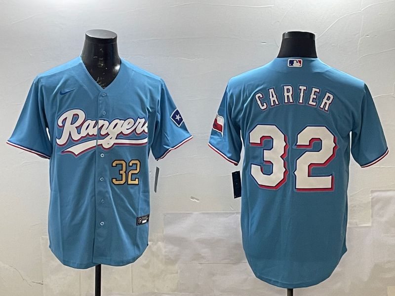 Men Texas Rangers 32 Carter Light Blue Game 2025 Nike MLB Jersey style 2
